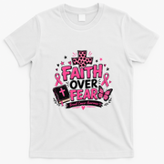 Faith Over Fear Breast Cancer Awareness Cross Bible T-Shirt - White