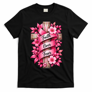 Faith Over Fear Inspirational Cross Breast Cancer Awareness T-Shirt - Black