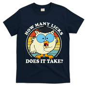Funny Owl How Many Licks Does It Take Retro Vintage T-Shirt - Navy Blue
