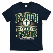 Faith Over Par Golf Inspired Funny Christian Golfers T-Shirt - Navy Blue