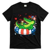 Funny Patriotic 4th Of July Alligator Crocodile Pool Float Tube T-Shirt - Black