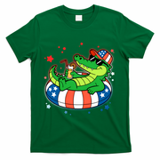 Funny Patriotic 4th Of July Alligator Crocodile Pool Float Tube T-Shirt - Green