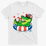 Funny Patriotic 4th Of July Alligator Crocodile Pool Float Tube T-Shirt - White