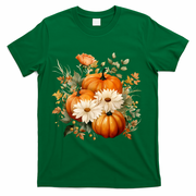 Fall Pumpkin Floral Holiday T-Shirt - Green