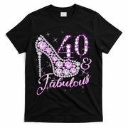 Fabulous & 40 Sparkly Shiny Heel 40th Birthday T-Shirt - Black