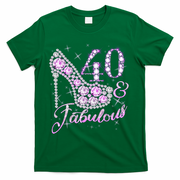 Fabulous & 40 Sparkly Shiny Heel 40th Birthday T-Shirt - Green