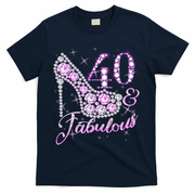 Fabulous & 40 Sparkly Shiny Heel 40th Birthday T-Shirt - Navy