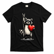 Funny Raccoon Rock On Heart T-Shirt - Black