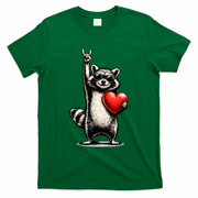 Funny Raccoon Rock On Heart T-Shirt - Green