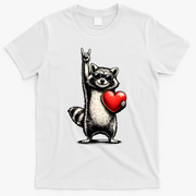Funny Raccoon Rock On Heart T-Shirt - White