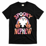 Family Retro Spooky Nephew Groovy Retro Halloween Ghost Costume Gift T-Shirt - Black
