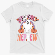 Family Retro Spooky Nephew Groovy Retro Halloween Ghost Costume Gift T-Shirt - White