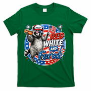 Funny Red White And Feral Patriotic Raccoon 4th Of July T-Shirt - Green