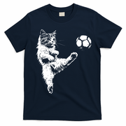 Funny Soccer Cat T-Shirt - Navy Blue