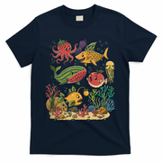 Fish Swiming Fruit T-Shirt - Navy