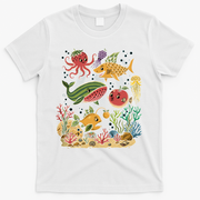 Fish Swiming Fruit T-Shirt - White