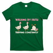 Funny Silly Goose Walking By Faith Tripping Constantly  T-Shirt - Irish Green