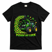 Funny St Patrick's Day Pushing My Luck Tractor T-Shirt - Black