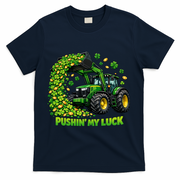 Funny St Patrick's Day Pushing My Luck Tractor T-Shirt - Navy