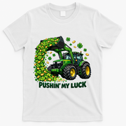Funny St Patrick's Day Pushing My Luck Tractor T-Shirt - White