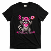 Feral & Supportive Pink Raccoon with Donut T-Shirt - Black