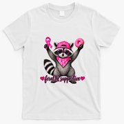 Feral & Supportive Pink Raccoon with Donut T-Shirt - White