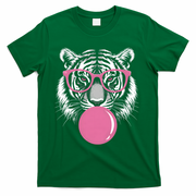 Funny Tiger Glasses Blowing Pink Bubble Gum T-Shirt - Green