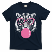 Funny Tiger Glasses Blowing Pink Bubble Gum T-Shirt - Navy