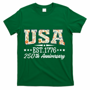 Floral USA 1776 Patriotic 250th Anniversary 250 Years Celebration T-Shirt - Green