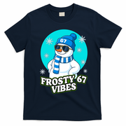 Frosty Vibes 67 Snowman Six Seven Meme Funny T-Shirt - Navy Blue