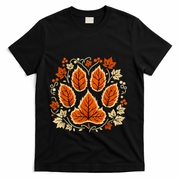 Fall Vine Leaf Dog Paw Print Autumn Maple Leaf Thanksgiving T-Shirt - Black