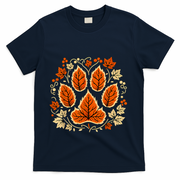 Fall Vine Leaf Dog Paw Print Autumn Maple Leaf Thanksgiving T-Shirt - Navy