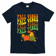 Fall Vibes Season Retro Pumpkin T-Shirt - Navy