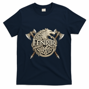 Fenrir Viking Wolf Norse Knotwork Mythology  T-Shirt - Navy Blue