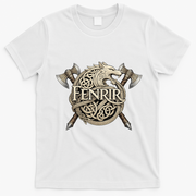 Fenrir Viking Wolf Norse Knotwork Mythology  T-Shirt - White