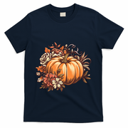 Fall Women Vintage Pumpkin Autumn Graphic Thanksgiving T-Shirt - Navy
