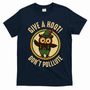 Give A Hoot! Don't Pollute Owl Eco-Friendly T-Shirt - Navy Blue