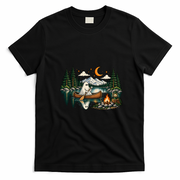 Ghost Canoeing Moonlight Camping Halloween Adventure T-Shirt - Black