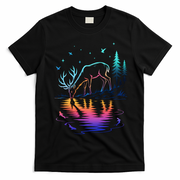 Glowing Deer By The Water: Nature Lover's T-Shirt - Black