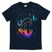 Glowing Deer By The Water: Nature Lover's T-Shirt - Navy Blue