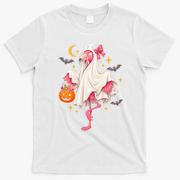 Ghost Flamingo Halloween Costume Trick Or Treat T-Shirt - White