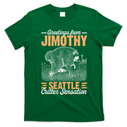 Greetings From Jimothy Seattle Critter Raccoon T-Shirt - Irish Green