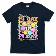 Groovy Happy Pi Day 3.14 Math Teacher Daisy Flower T-Shirt - Navy