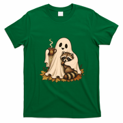 Ghost Hugging Raccoon Coffee Cup Cute Halloween T-Shirt - Irish Green