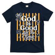 God Is Good Everyday Retro Stripe Christian Quote T-Shirt - Navy Blue
