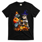 Grey Miniature Schnauzer Witch Hat Spooky Pumpkin Halloween T-Shirt - Black