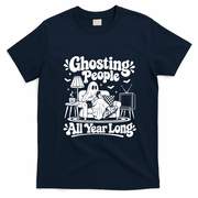Ghosting People All Year Long Funny Halloween T-Shirt - Navy Blue