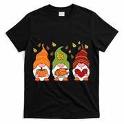 Gnomes Pumpkin Turkey Thanksgiving Day Cute Fall Autumn T-Shirt - Black