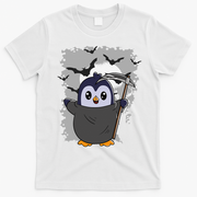 Grim Reaper Halloween Spooky Penguin Halloween Penguin T-Shirt - White
