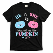 Gender Reveal Party Cute Pumpkin Baby Shower Mom and Dad T-Shirt - Black